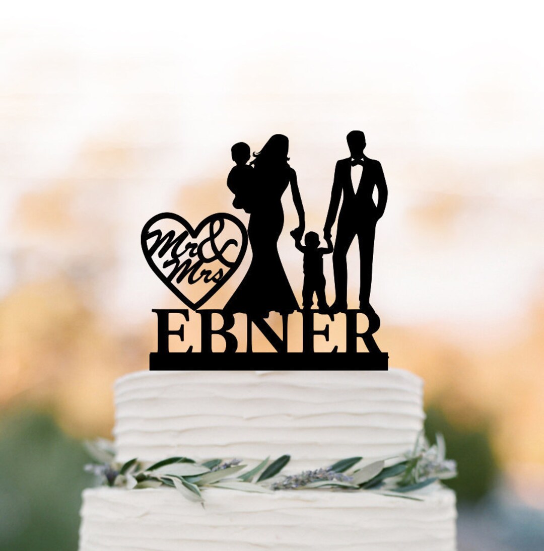 Family Wedding Cake Topper With Baby and Toddler Boy, Bride and Groom ...