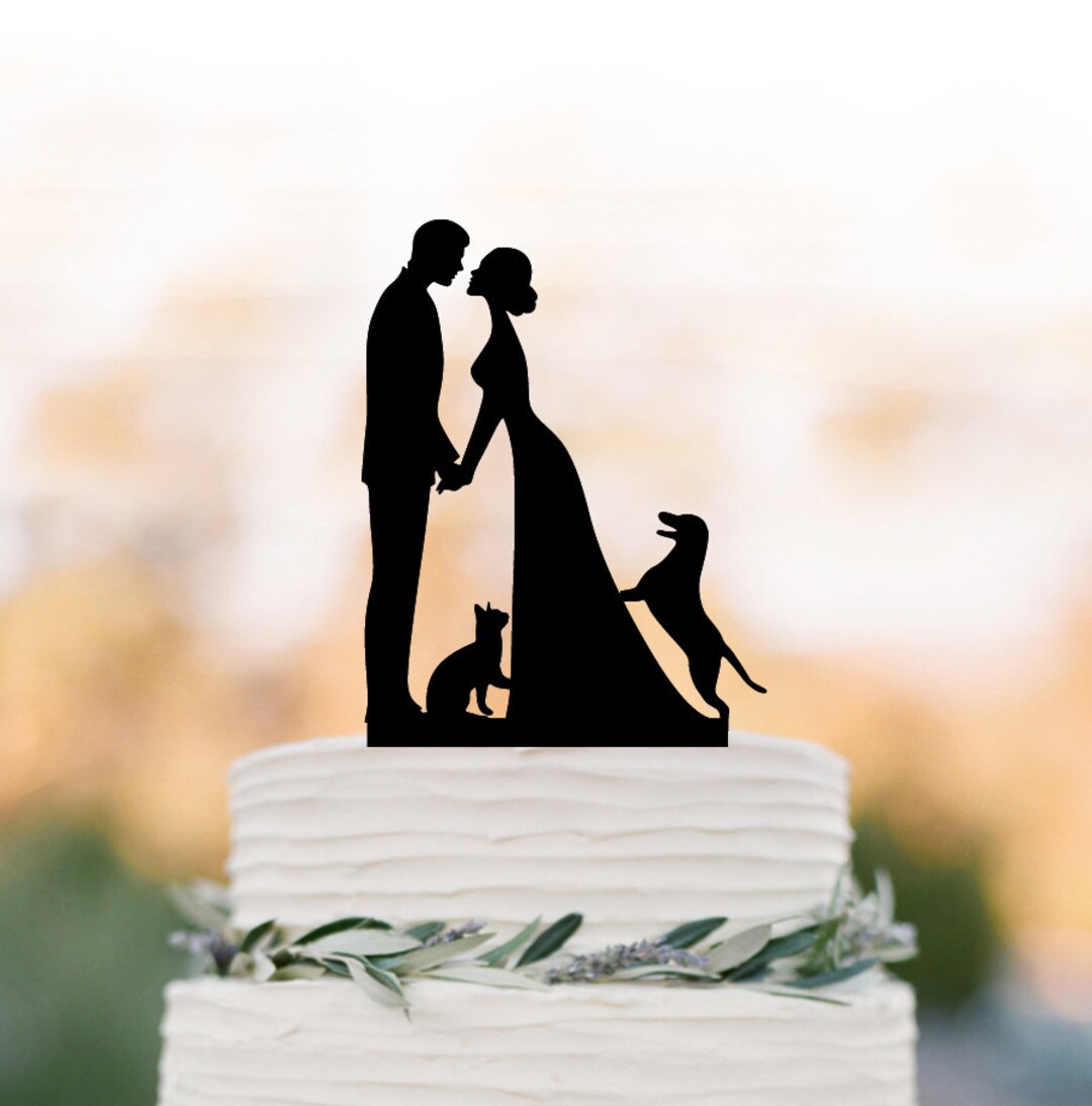 Wedding Cake Topper With Cat and With Dog. Cake Topper With Bride and ...