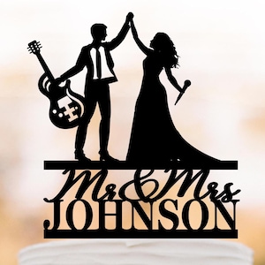 Guitar player wedding Cake Topper bride and groom, Singer Cake decor, Musician cake decor, Mosic lover wedding gift, personalized topper