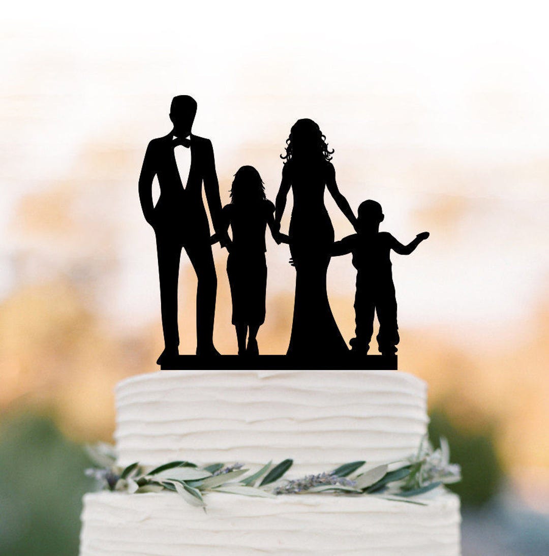 Family Wedding Cake Topper With Child, Bride and Groom Silhouette With ...