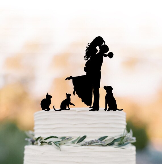 Wedding Cake topper dog and cat funny wedding Cake Topper with two cats ...