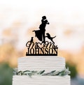 Custom Wedding Cake topper 2 dogs, bride and groom silhouette, personalized wedding cake topper letters,  unique dog cake topper product logo