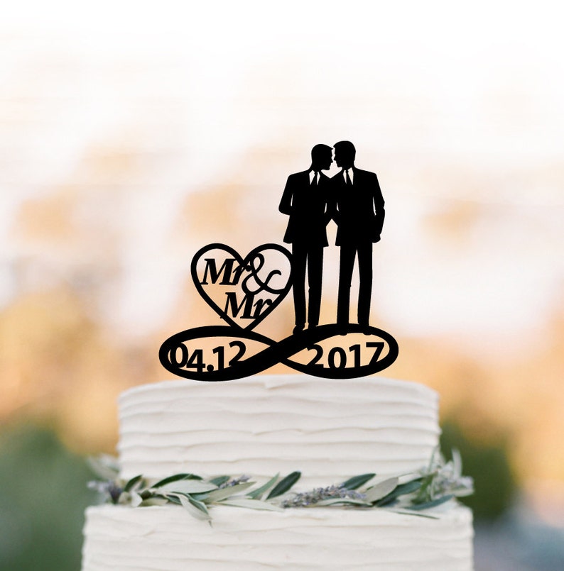 Mr and Mr Wedding Cake topper for gays, custom date in infinity wedding cake topper funny, same sex cake topper, gay cake topper