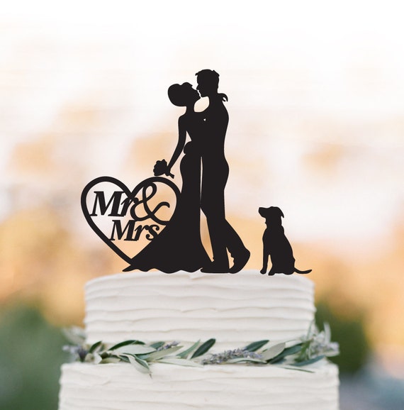 US Romantic Mr Mrs Heart Wedding Cake Topper Decor Bride Groom Black Silhouette 
