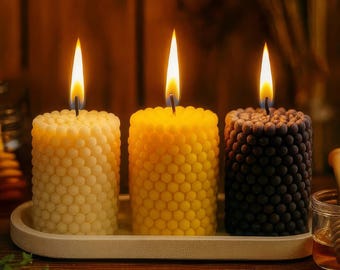 Bubble Texture Candle Set of 3 + with Decorative Tray – Handmade Christmas Gift Candles & Holiday Home Decor