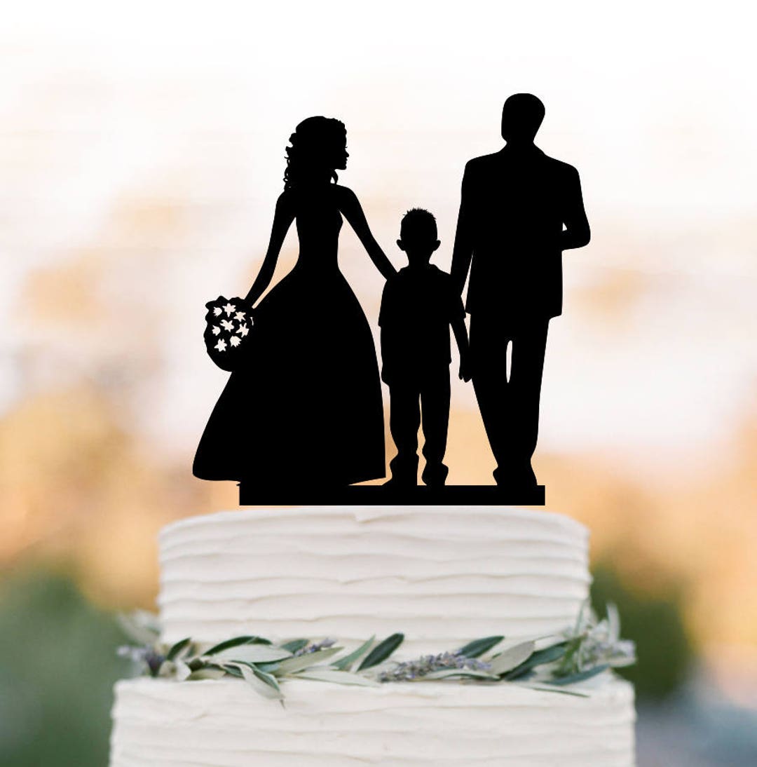 Family Wedding Cake Topper With Boy, Bride and Groom Silhouette Wedding ...