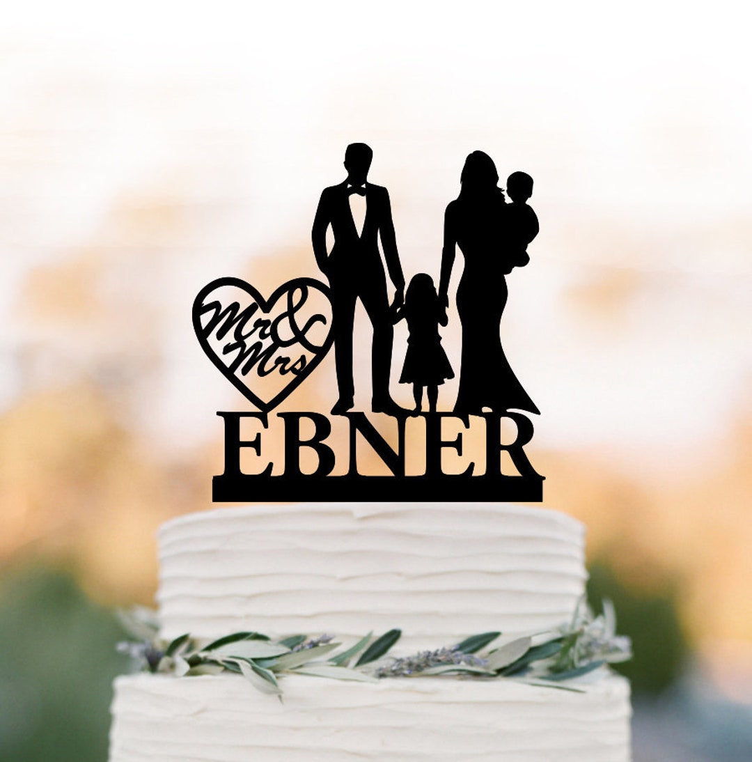 Family Wedding Cake Topper With Baby and Toddler Girl, Bride and Groom ...