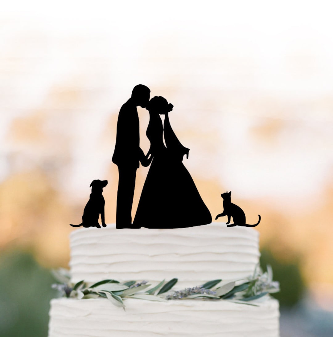 Bride and Groom Kissing Wedding Cake Topper Dog and Cat, Couple Kissing ...