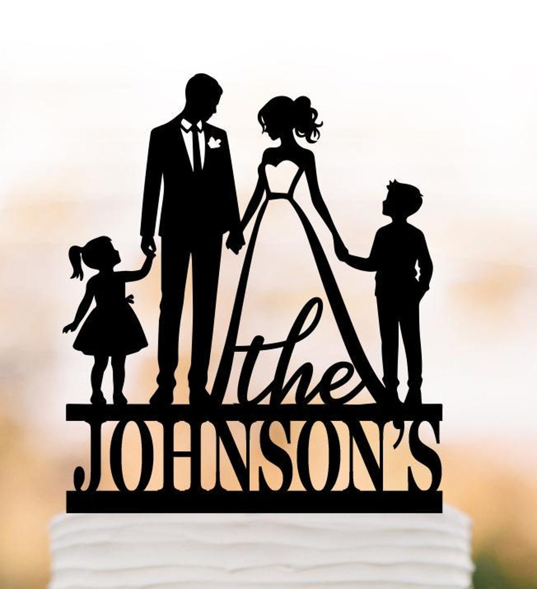 Family Wedding Cake Topper With Custom Last Name | Bride, Groom, and ...