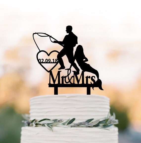 Wedding Cake Topper Fishing, Mermaid Wedding Cake Topper, Mr and