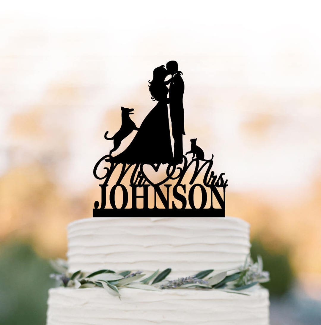 Customized Wedding Cake Topper With Cat and German Shepherd Dog, Bride ...
