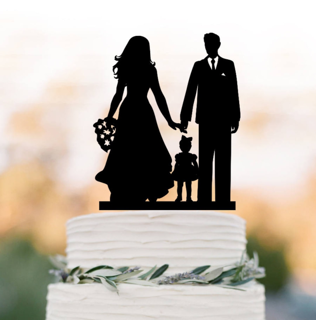 Bride Groom With Daughter Silhouette Wedding Cake Topper With Little ...