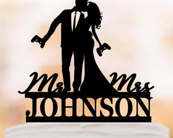 Personalized Wedding Cake Topper, Gaming Lovers Bride and Groom, Mr & Mrs Custom Topper with Controllers