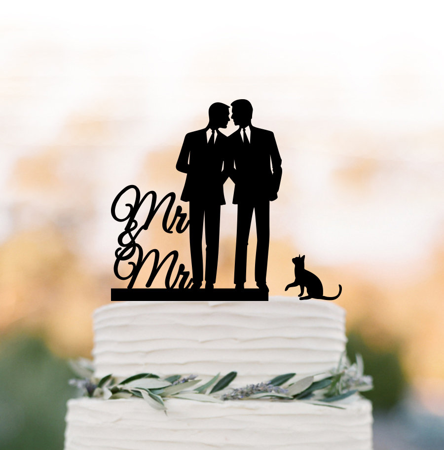 Gay wedding cake topper with cats cake topper with pug LGBT wedding decoration