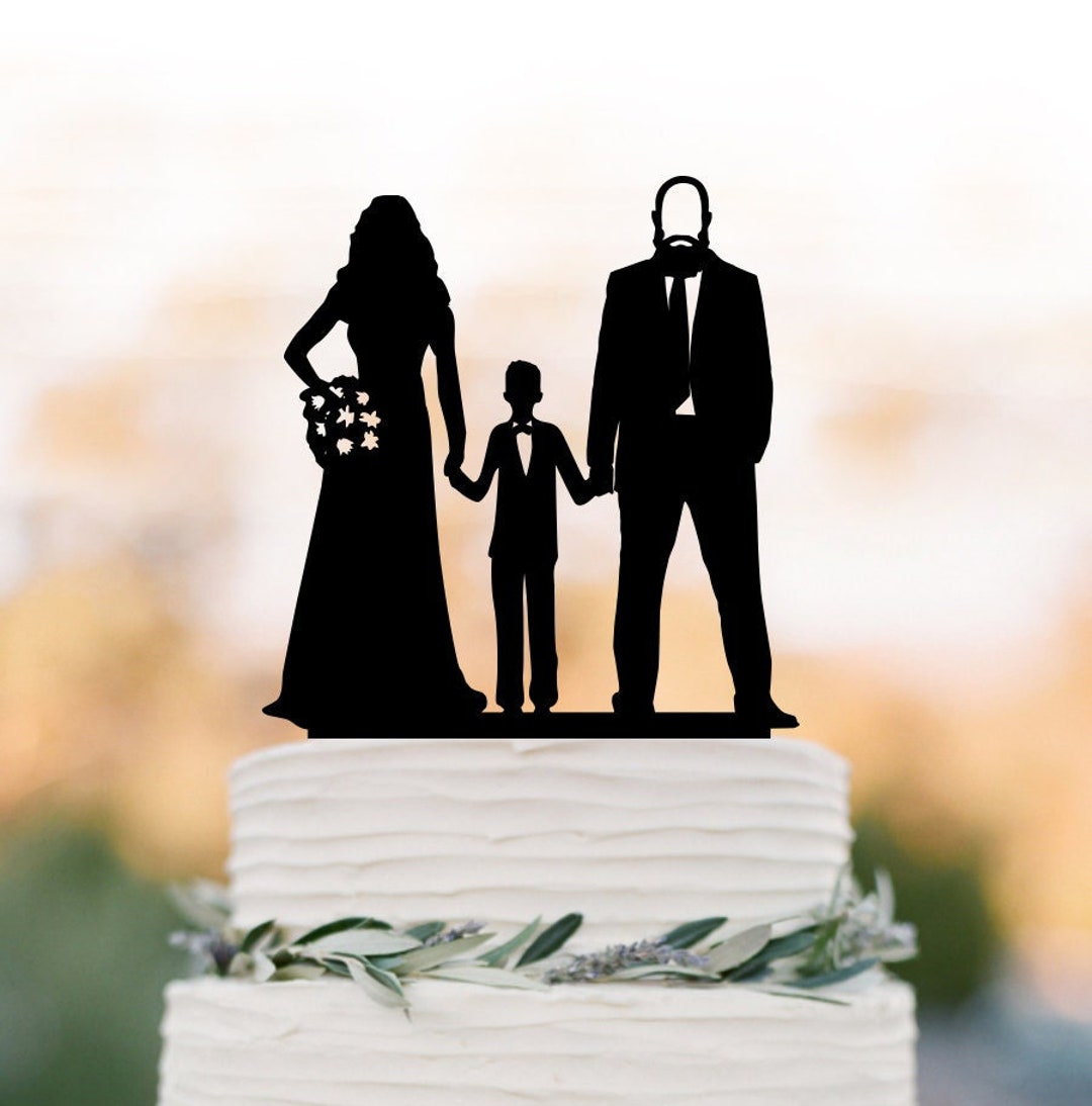 Family Wedding Cake Topper Bride and Groom With Boy Bald Groom With ...