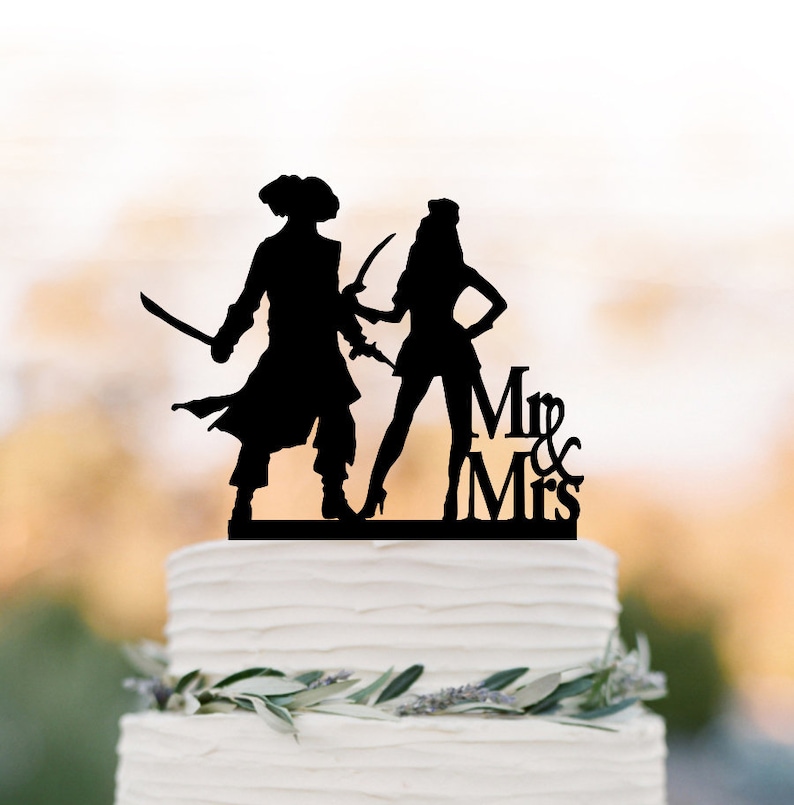 Pirates theme wedding cake topper Mr and Mrs groom Pirate