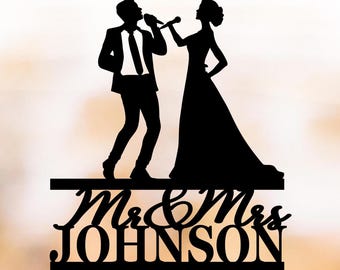 Singer Couple Cake Topper, Music Lover Wedding Silhouette, Personalized Gift