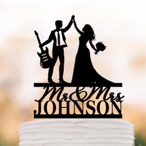 Guitar Player Wedding Cake Topper,Musician Cake topper,Music wedding cake topper with guitar, mr and mrs with personalized mame cake decor