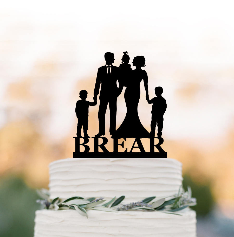 Family Wedding Cake Topper With Two Boys and Baby Girl - Etsy