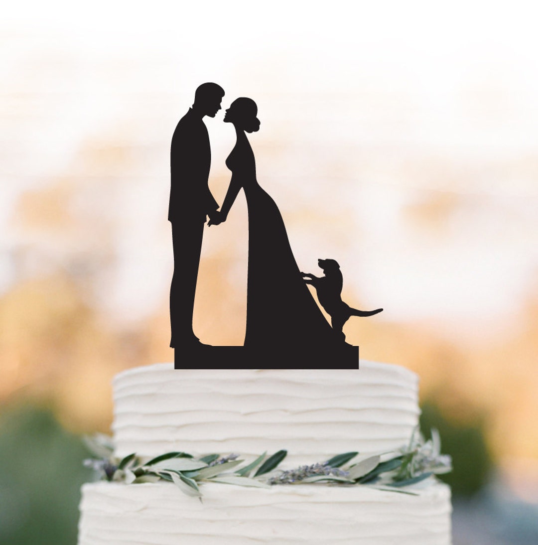 Wedding Cake Topper With Dog, Hair up Bride, Bride and Couple Kissing ...