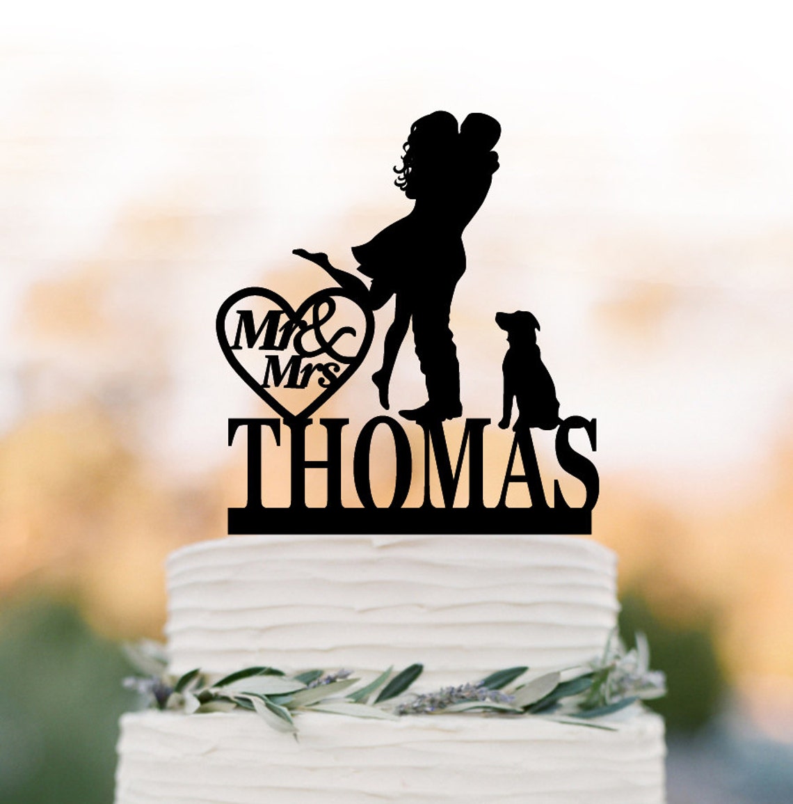 Personalized Wedding Cake Topper With Dog Silhouette Wedding | Etsy