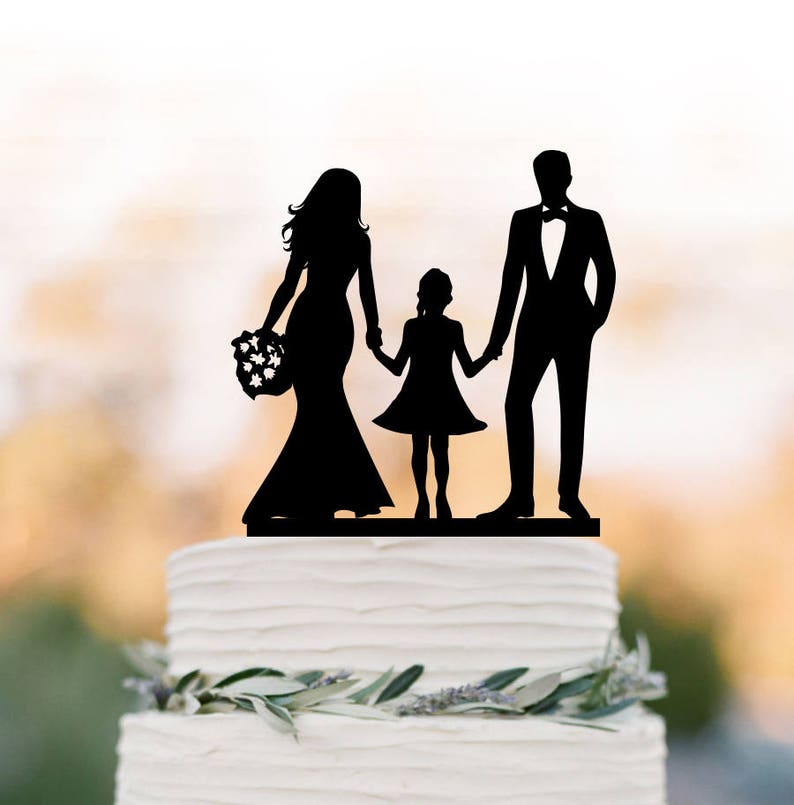 Family Wedding Cake Topper With Doughter, Bride and Groom With Girl ...