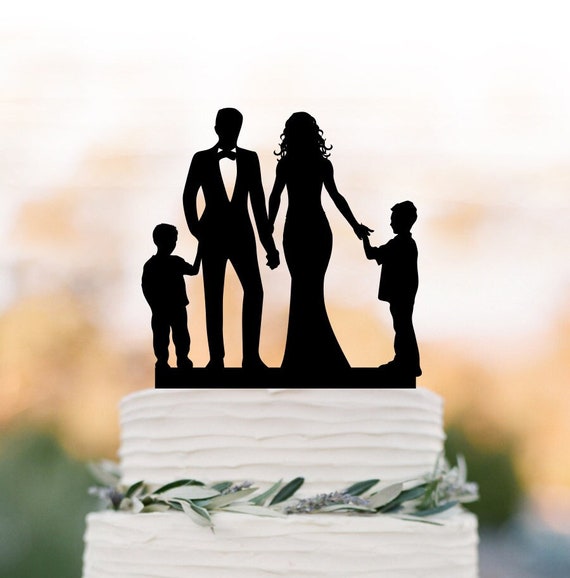 Topper torta nuziale con 2 bambini maschi. Cake Topper con la silhouette  della sposa e dello sposo del ragazzo, divertente topper per torta nuziale,  decorazione della torta -  Italia