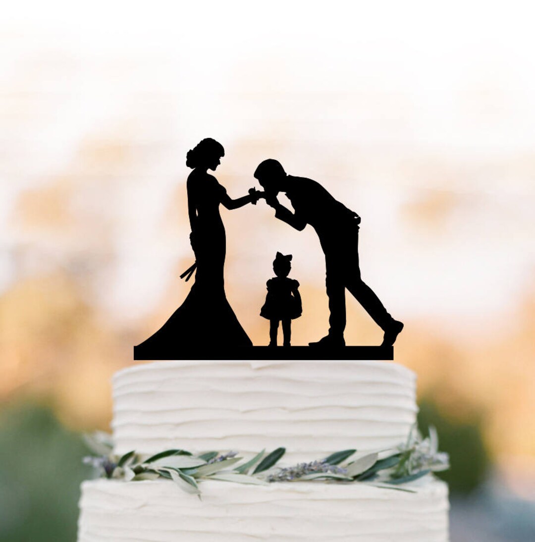 Family Wedding Cake Topper With Little Girl, Bride and Groom Child Cake ...