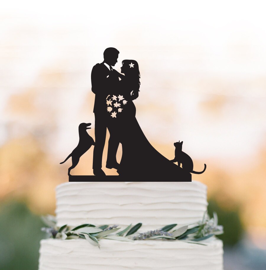 Personalized Wedding Cake Topper With Dog and Cat, Bride and Groom - Etsy