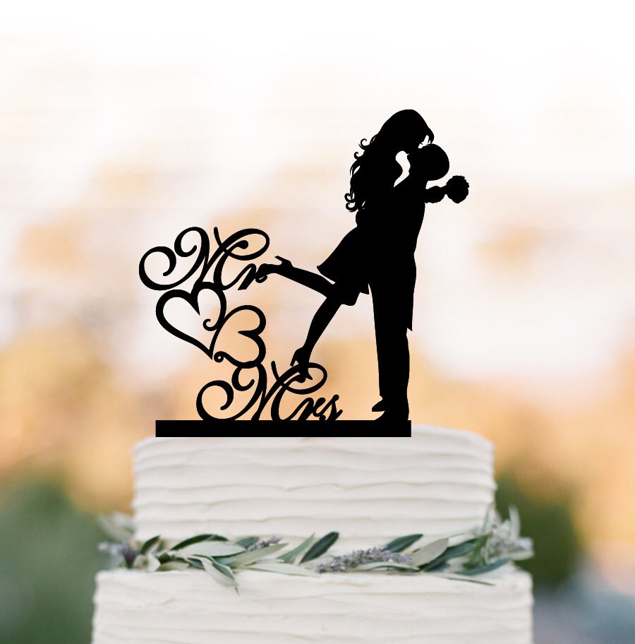 Mr and Mrs Wedding Cake Topper, Bride and Groom Silhouette Wedding Cake ...