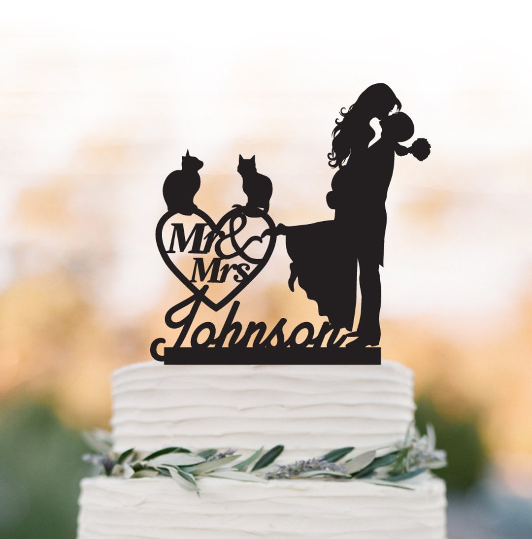Personalized Wedding Cake Topper With Cat, Groom Lifting Bride With Mr ...