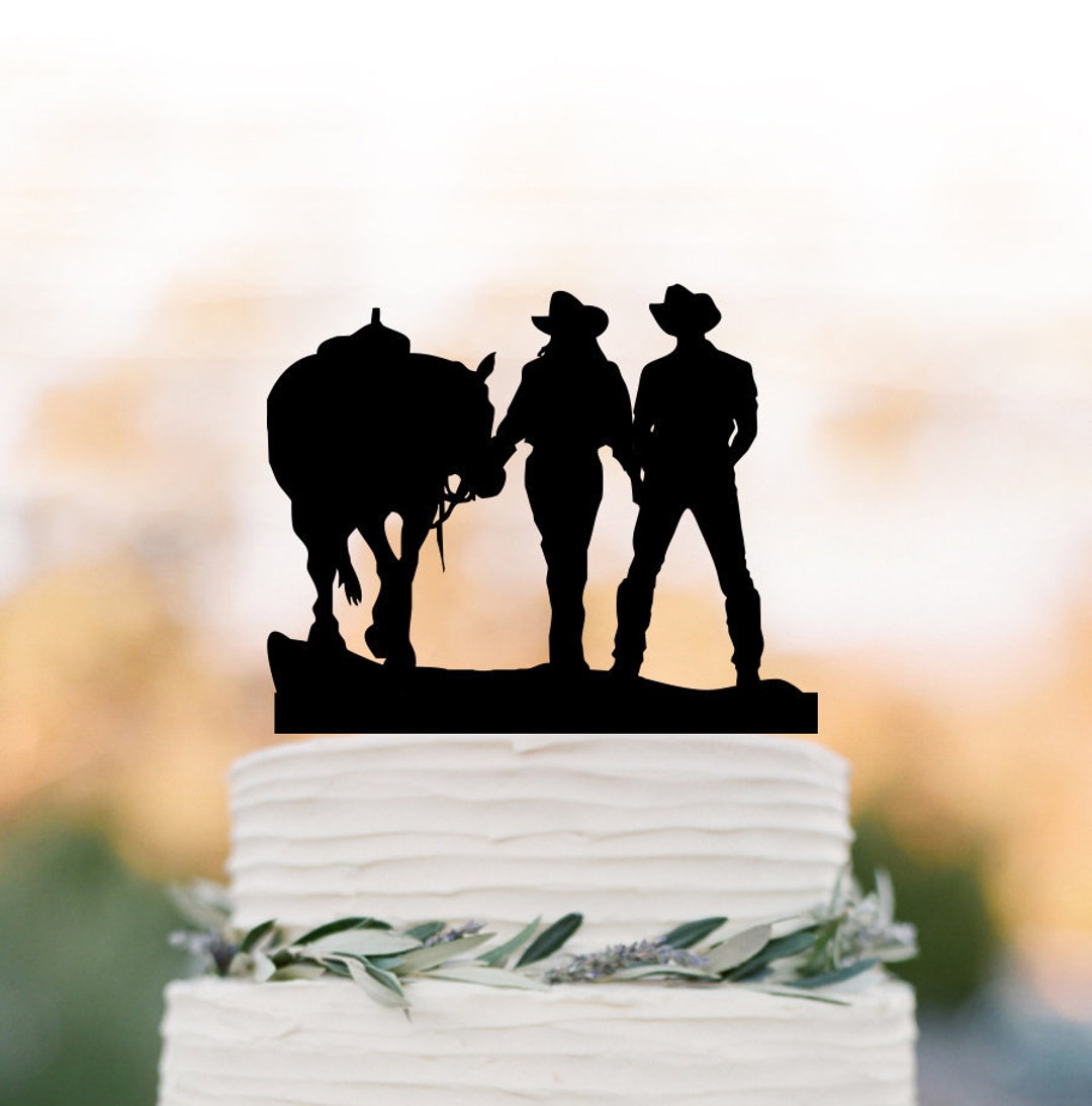 Cowboy Theme Wedding Cake Topper With Horse, Western Wedding Cake