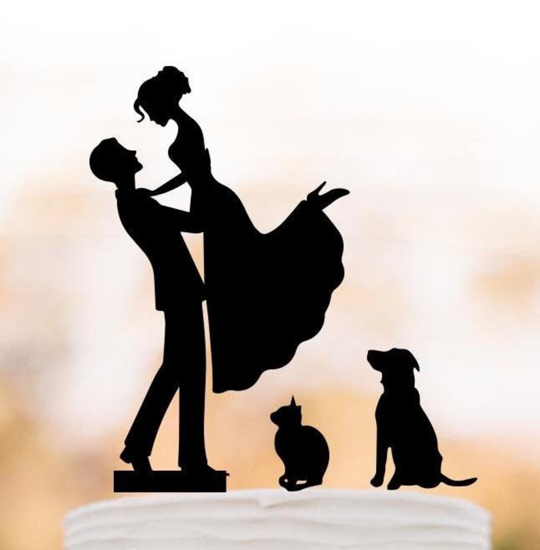 Bride and Groom Wedding Cake Topper With Cat and Dog | Pet Lover's ...