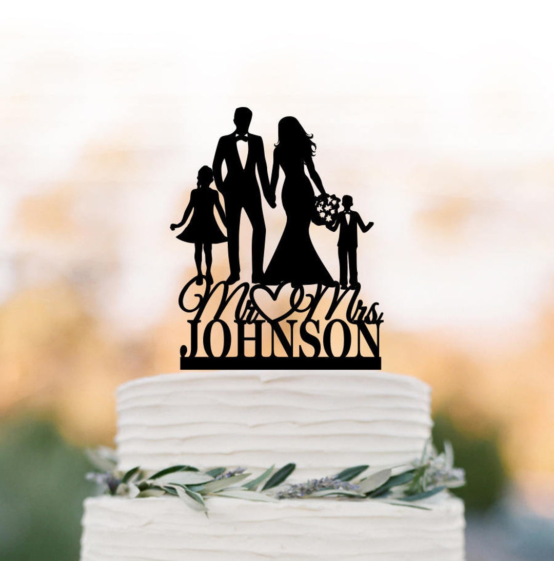 Family Wedding Cake Topper With Doughter and Son, Mr and Mrs Bride and ...