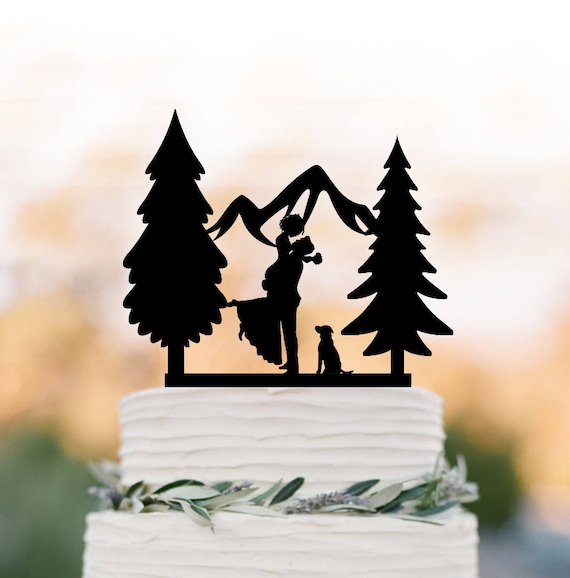 Outdoors wedding cake topper mountain with dog cake topper Etsy