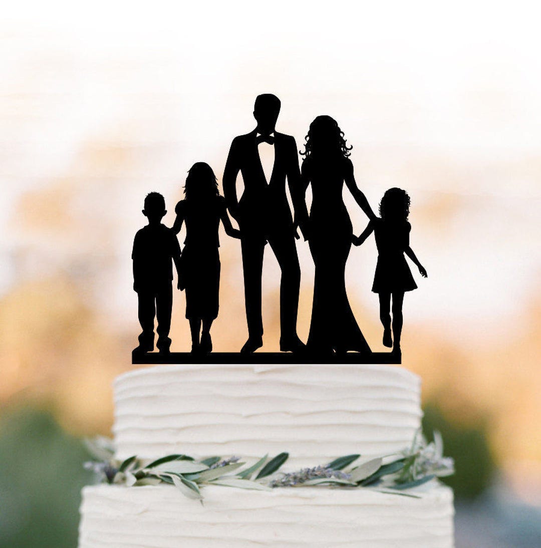 Bride and Groom Wedding Cake Topper With Child, Family Silhouette ...