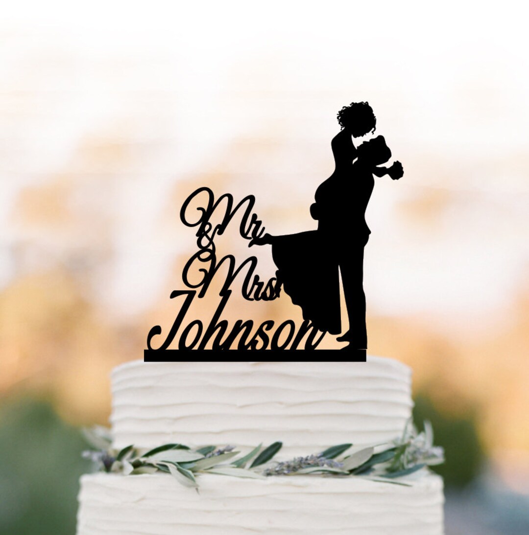 Custom Wedding Cake Topper Mr and Mrs With Couple Silhouette - Etsy
