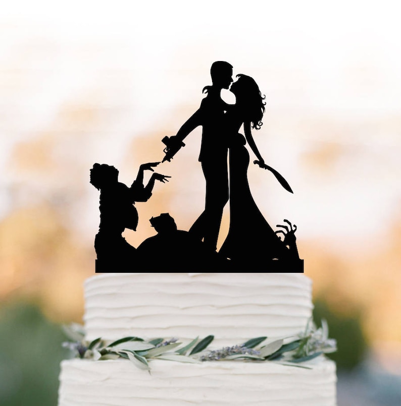 Zombie Cake topper for wedding, Halloween couple silhouette wedding cake toppers, funny zombieland wedding cake toppers image 1