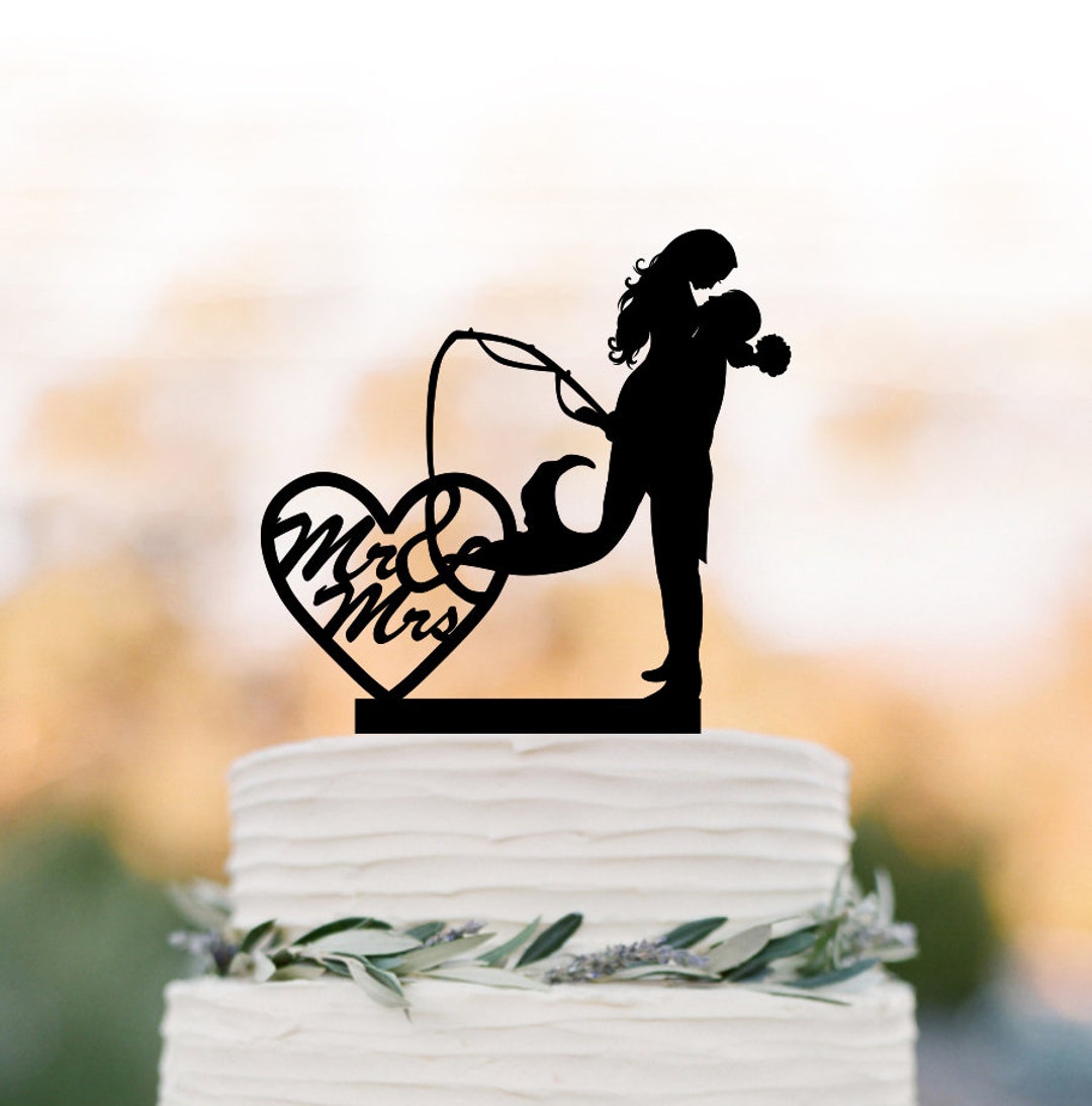 Mermaid Wedding Cake Topper Fishing Mr and Mrs Cake Topper - Etsy