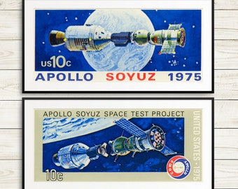 Antique NASA poster set, space exploration wall art, kids room astronaut art, Apollo Soyuz Space Test, space posters, NASA wall art prints