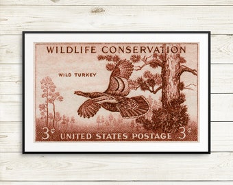 Wild turkey, turkey, turkeys, wild turkey art, wild turkey posters, wild turkey artwork, vintage wildlife, conservation posters, US postage