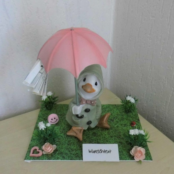 Geldgeschenk Gutschein Ente mit Schirm für einen Geldregen Geschenkidee oder Schietwetter ;-)