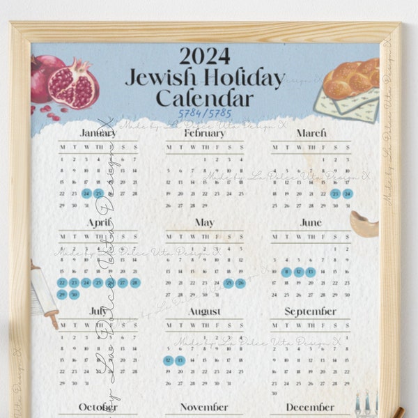 Printable 2024 Jewish Holiday Calendar Gift for Rabbi - Hebrew 5784 5785 Digital Kit