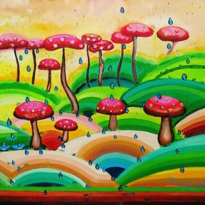Oil painting Mushrooms for little kids
