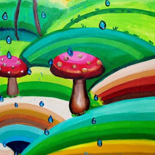 Oil painting Mushrooms for little shops kids