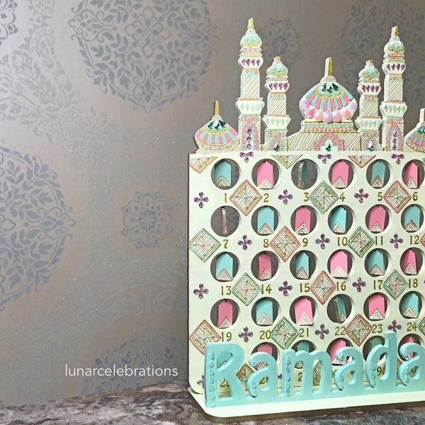 Dawn Ramadan Countdown Calendar, Gold Ivory, Mint Green, Pink | Hand-Painted Eid Gift Kids Children Activity