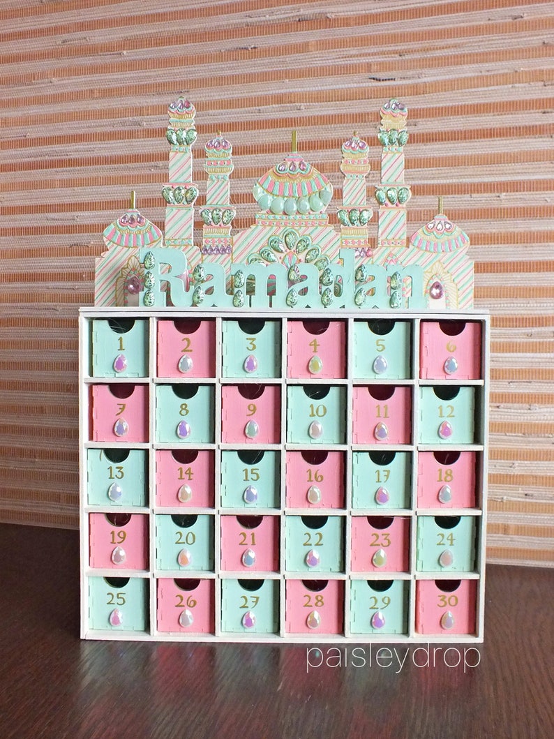 D4DREAM Calendario del Ramadan Mubarak 2024 30 giorni per il conto alla rovescia di Eid Mubarak, poster per bambini, blu, calendario per il conto alla rovescia del Ramadan, calendario dell'avvento