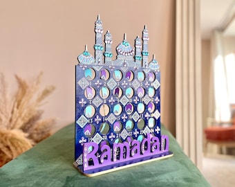 Calendario del conto alla rovescia di mezzanotte del Ramadan in legno / oro viola blu turchese / dipinto a mano, regalo per l'Eid, attività per bambini