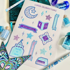 Feuille d'autocollants du Ramadan pour enfants | A5 Violet Bleu Turquoise | Scrapbooking Artisanat