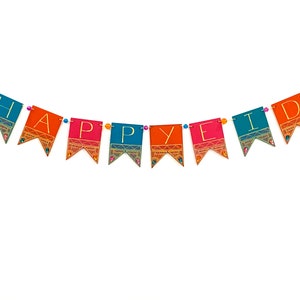 Sunset Happy Eid MDF Banner Teal Orange Pink Hand-Painted Party Decor image 2